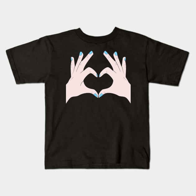 Hands Making Heart Shape Love Sign Language Valentine's Day Kids T-Shirt by Okuadinya